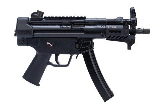Roller delayed blowback 9mm pistol with 5.16" barrel.